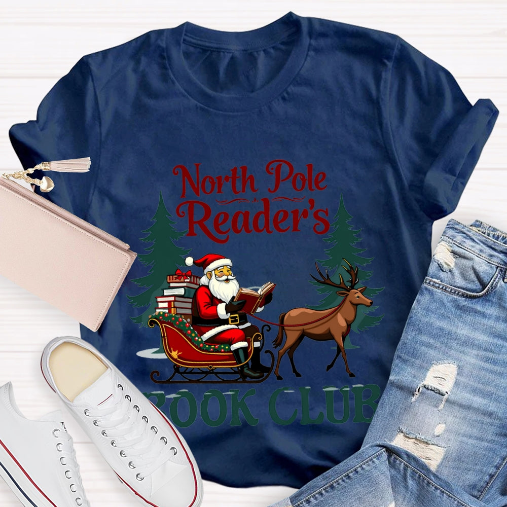 North Pole Readers Book Club Santa Claus In A Carriage T-shirt