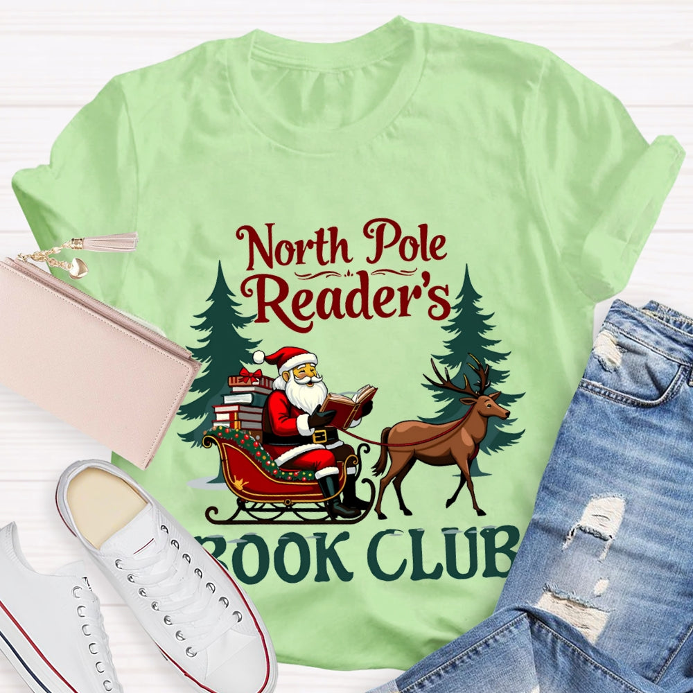 North Pole Readers Book Club Santa Claus In A Carriage T-shirt