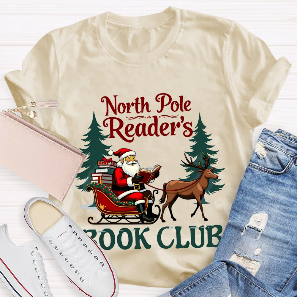 North Pole Readers Book Club Santa Claus In A Carriage T-shirt