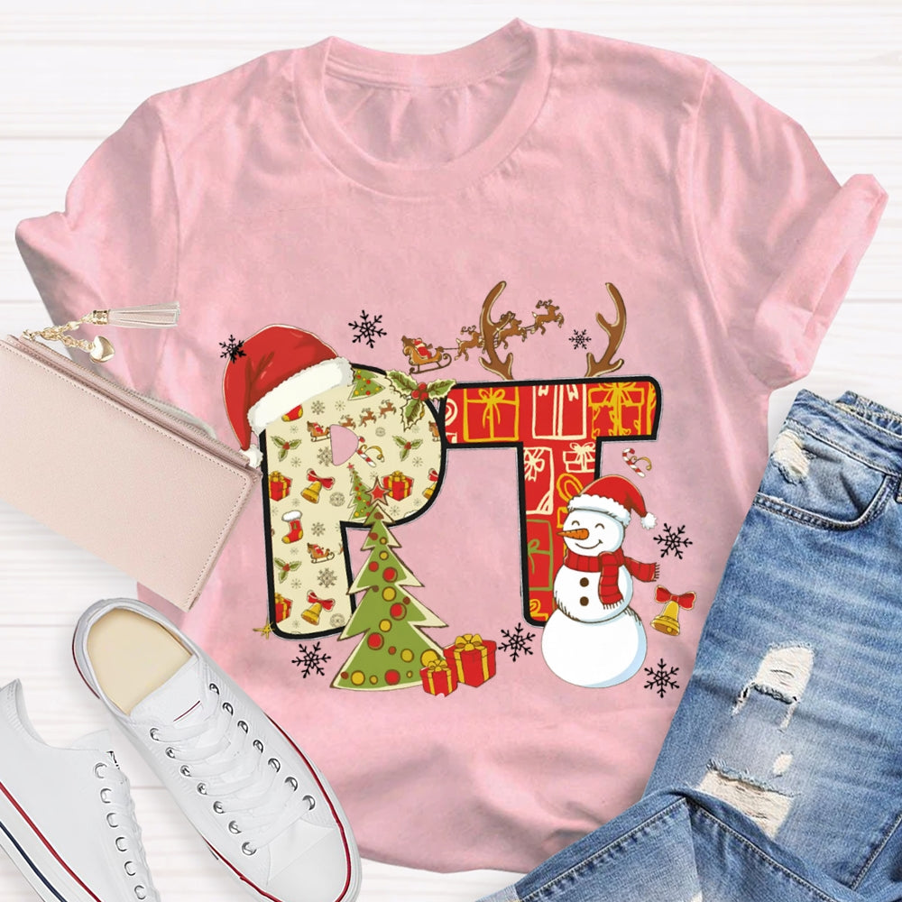 Physical Therapy Christmas Snowman And Christmas Tree T-shirt