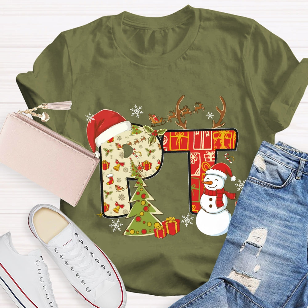 Physical Therapy Christmas Snowman And Christmas Tree T-shirt