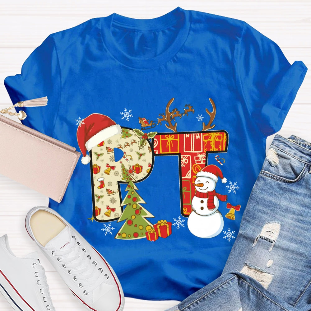 Physical Therapy Christmas Snowman And Christmas Tree T-shirt