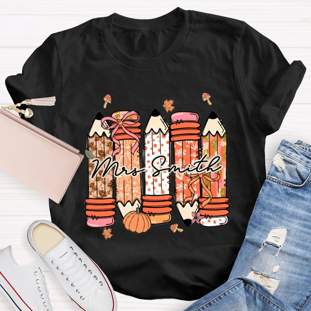 Personalized Name Fall Vibes Pumpkin Maple Leafs T-Shirt