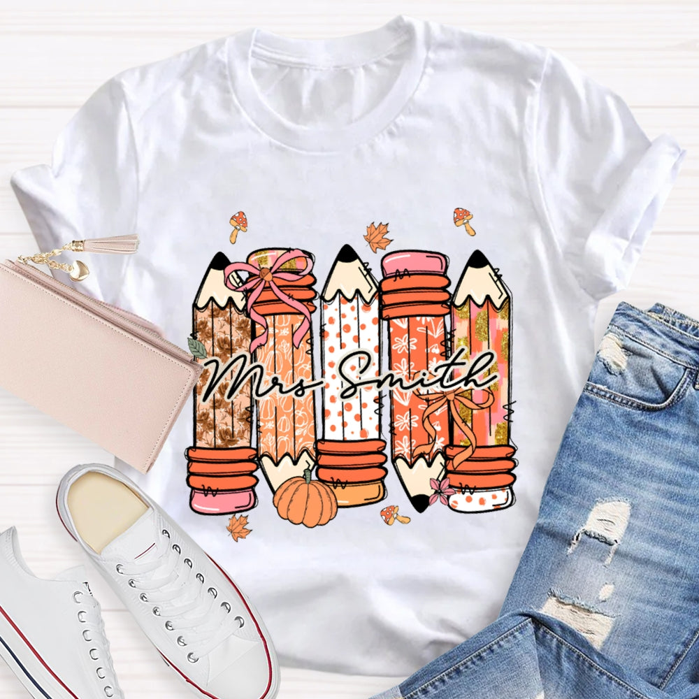 Personalized Name Fall Vibes Pumpkin Maple Leafs T-Shirt