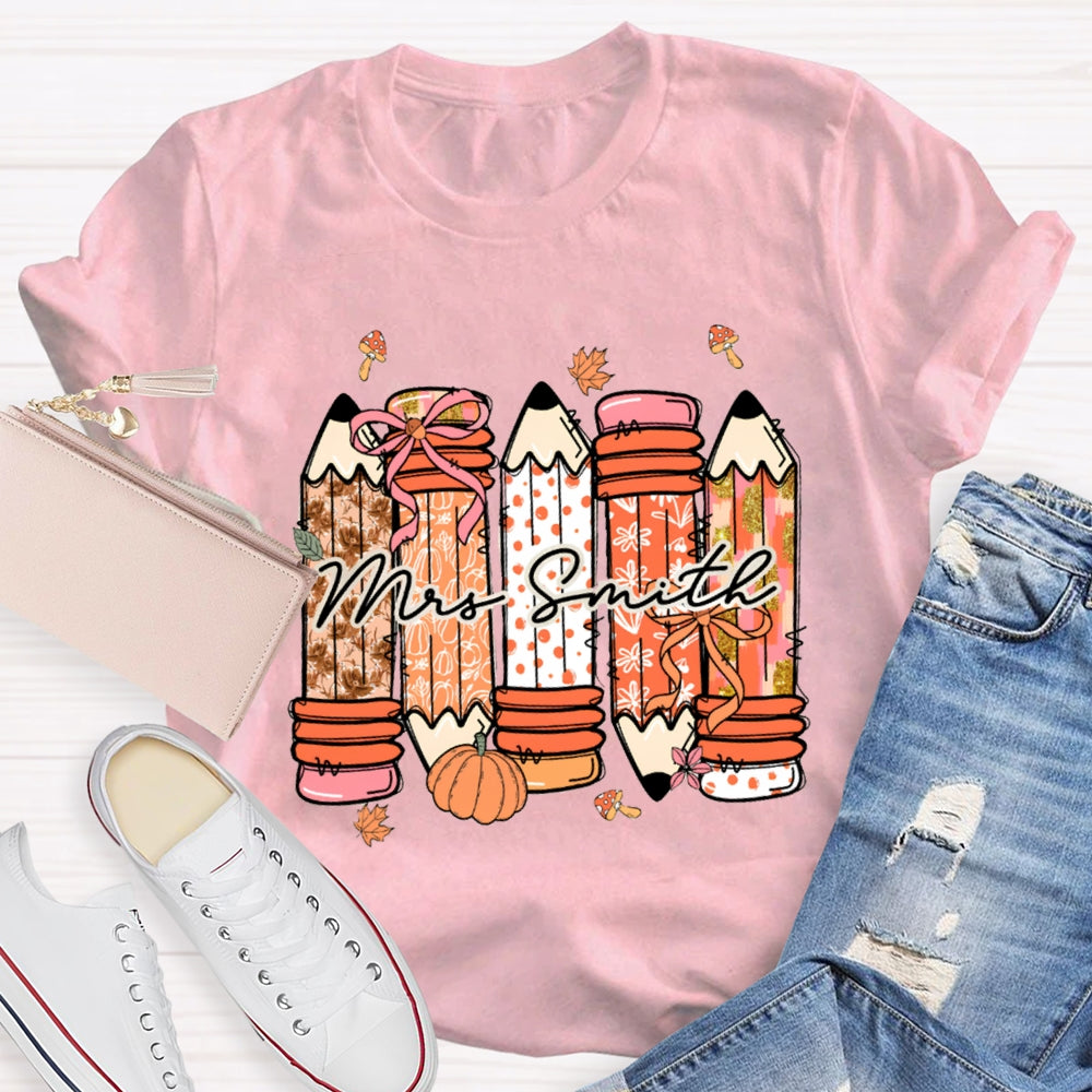 Personalized Name Fall Vibes Pumpkin Maple Leafs T-Shirt