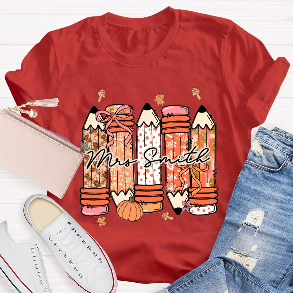 Personalized Name Fall Vibes Pumpkin Maple Leafs T-Shirt