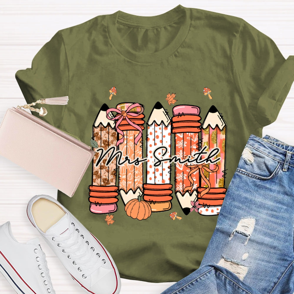Personalized Name Fall Vibes Pumpkin Maple Leafs T-Shirt