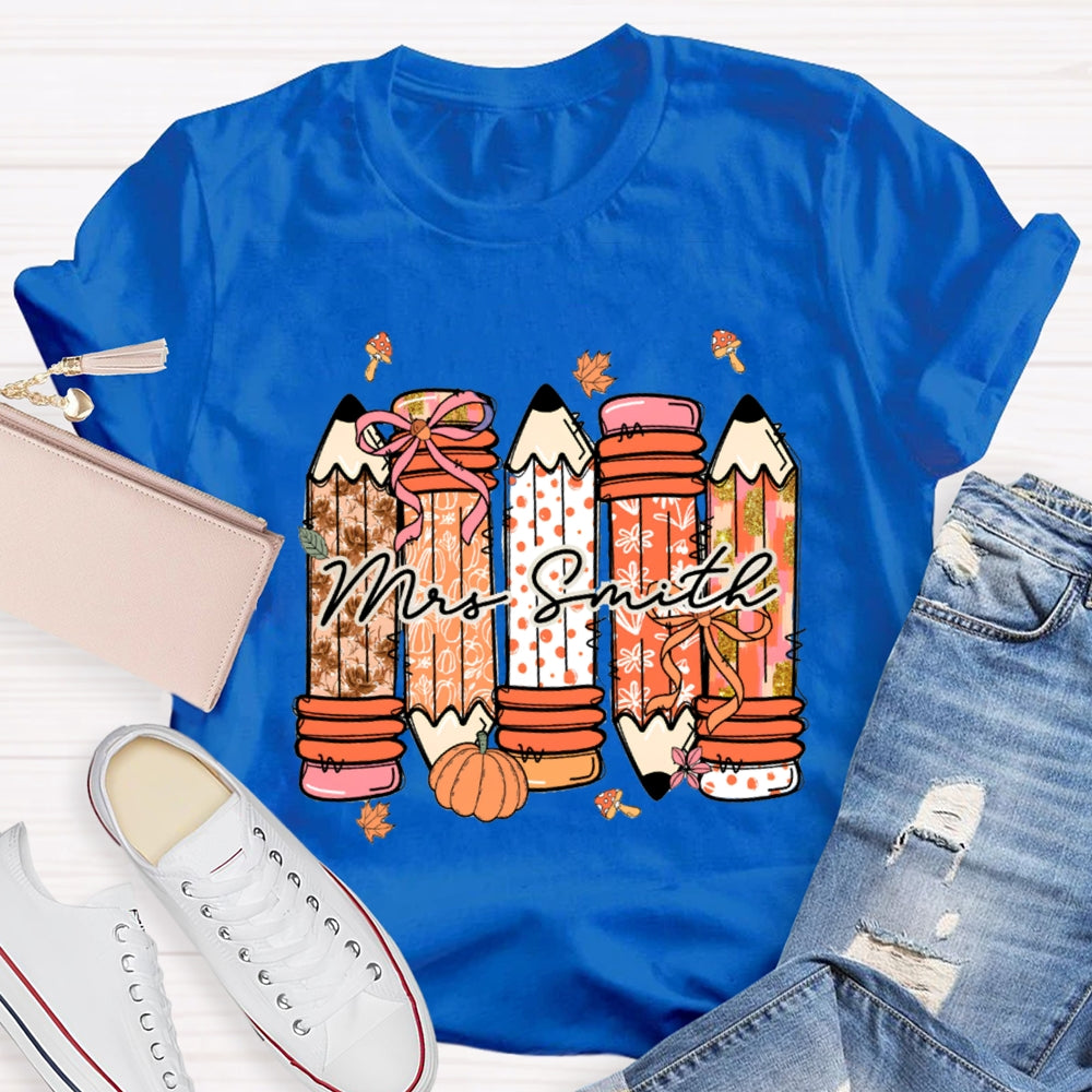 Personalized Name Fall Vibes Pumpkin Maple Leafs T-Shirt