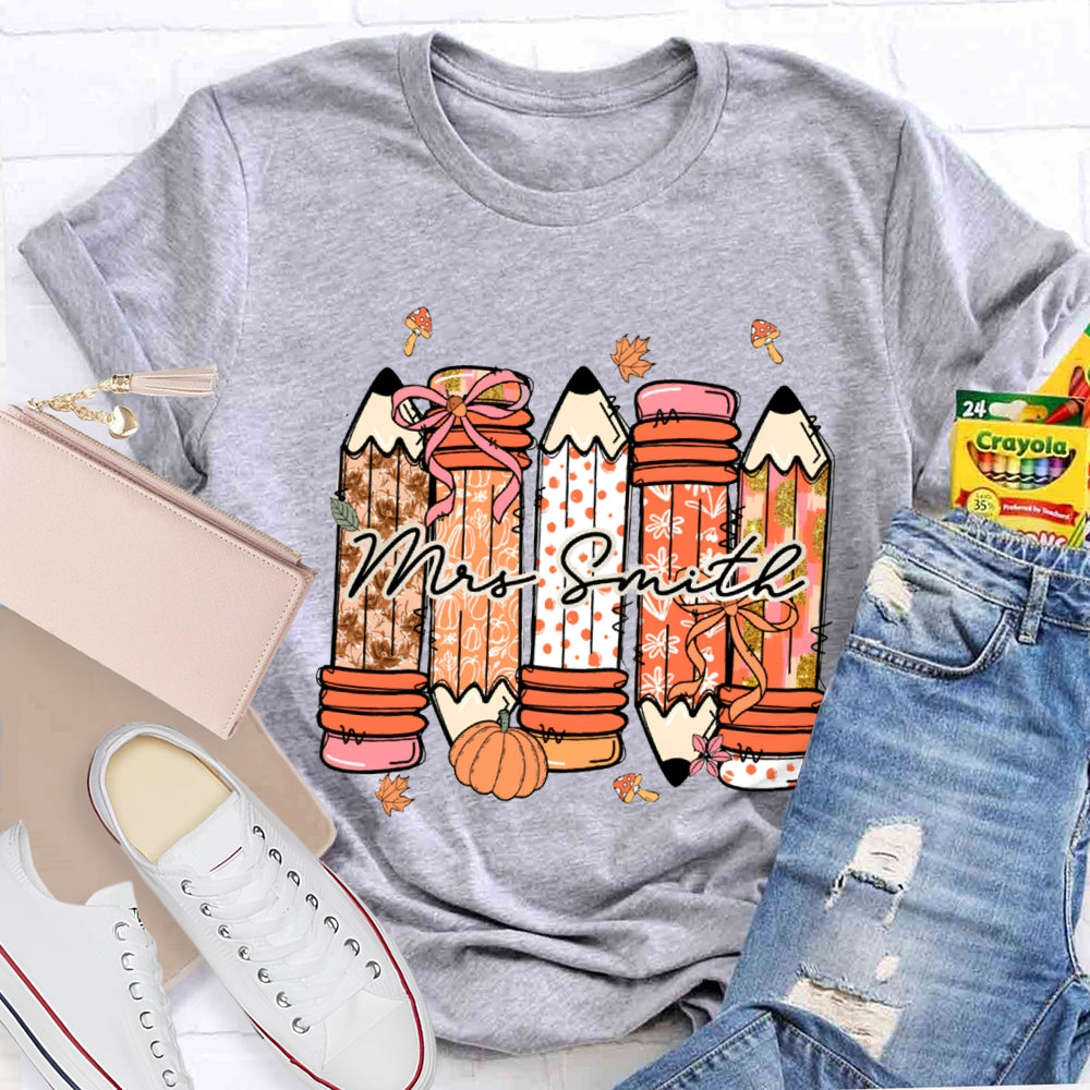 Personalized Name Fall Vibes Pumpkin Maple Leafs T-Shirt