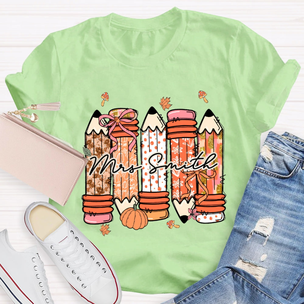 Personalized Name Fall Vibes Pumpkin Maple Leafs T-Shirt
