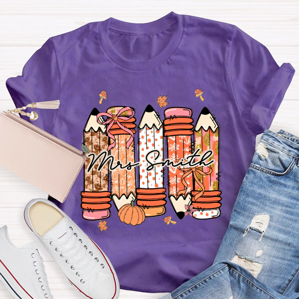 Personalized Name Fall Vibes Pumpkin Maple Leafs T-Shirt