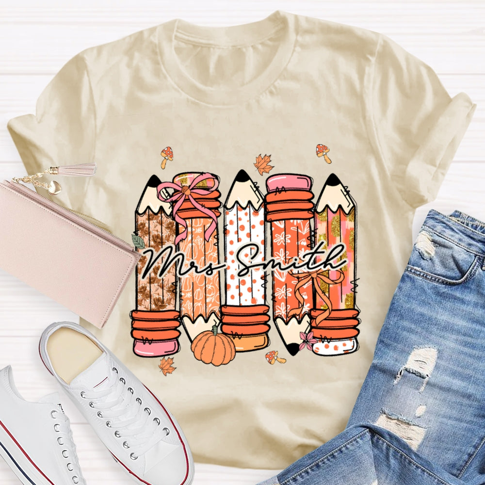 Personalized Name Fall Vibes Pumpkin Maple Leafs T-Shirt