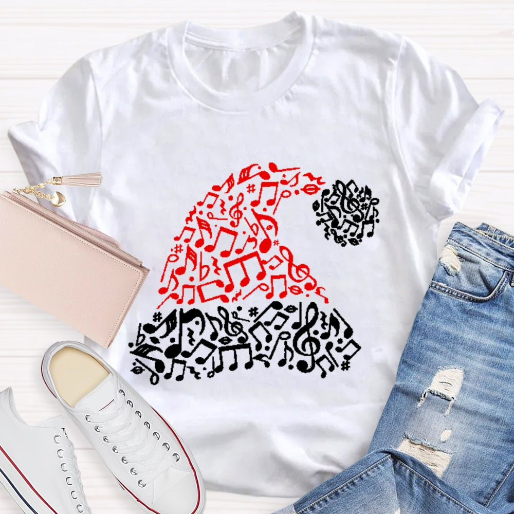 A Christmas Hat With Musical Notes Music Teacher Christmas T-shirt