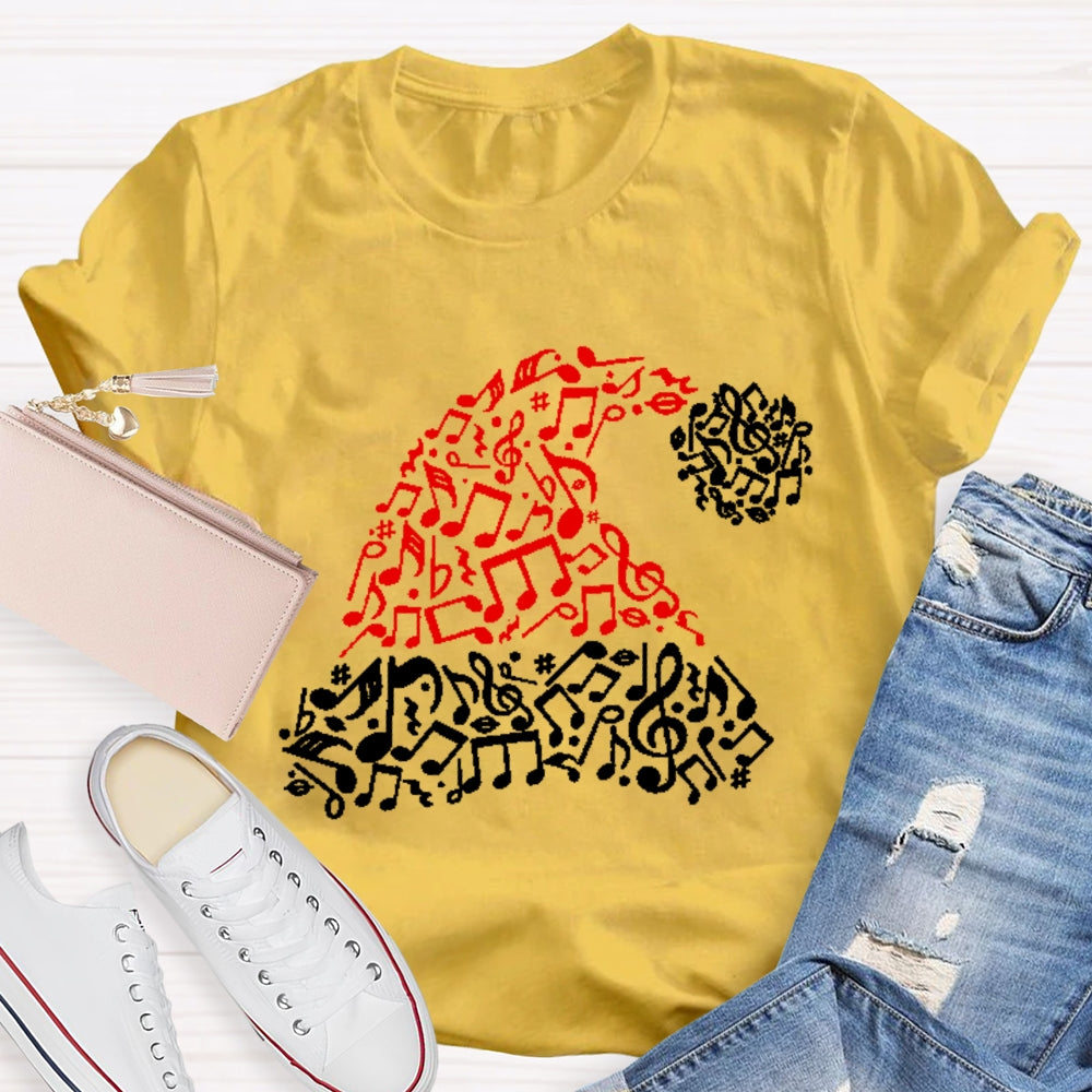 A Christmas Hat With Musical Notes Music Teacher Christmas T-shirt