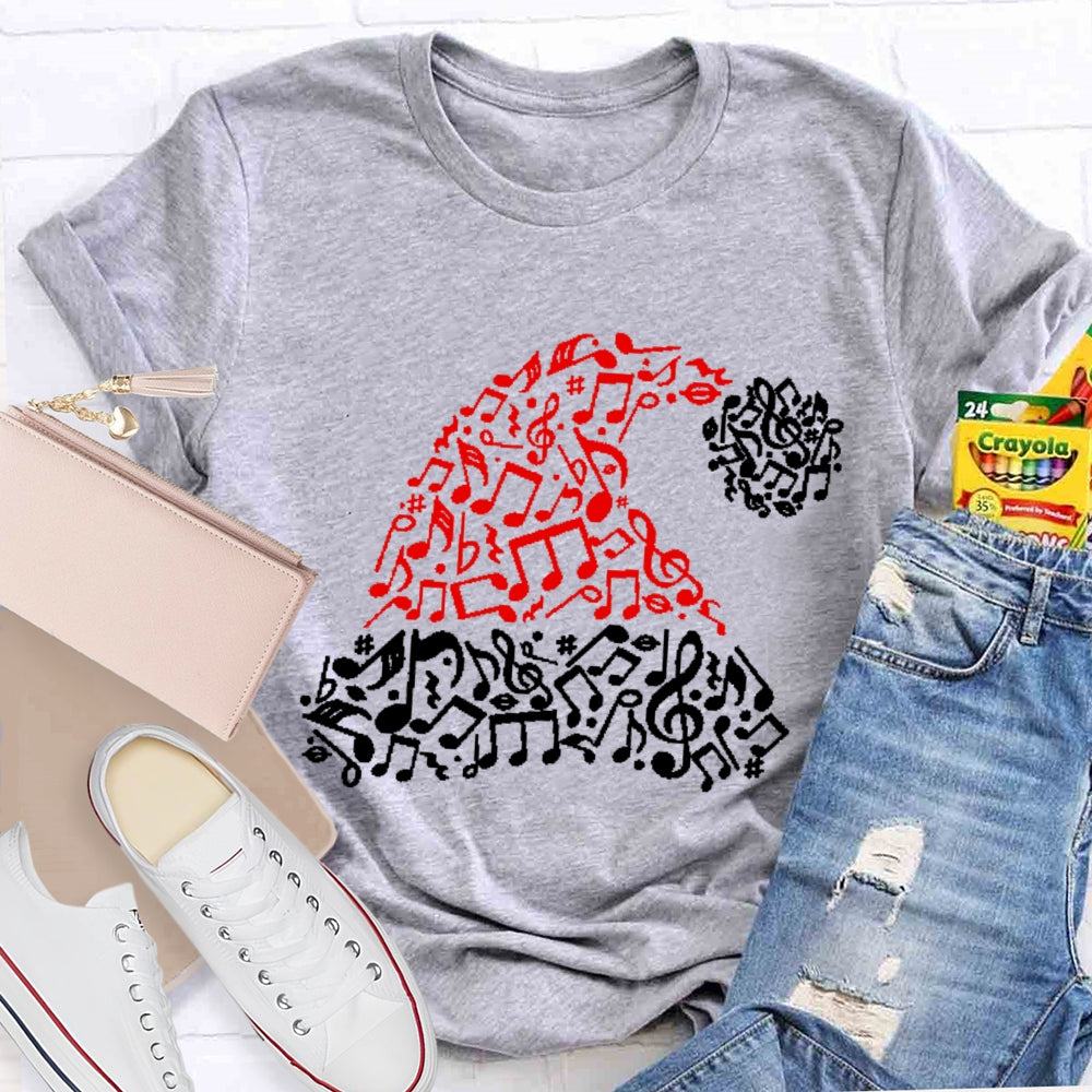 A Christmas Hat With Musical Notes Music Teacher Christmas T-shirt