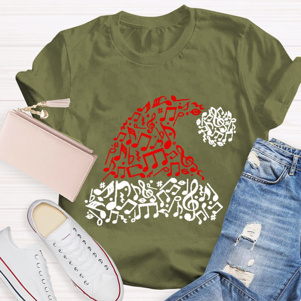 A Christmas Hat With Musical Notes Music Teacher Christmas T-shirt