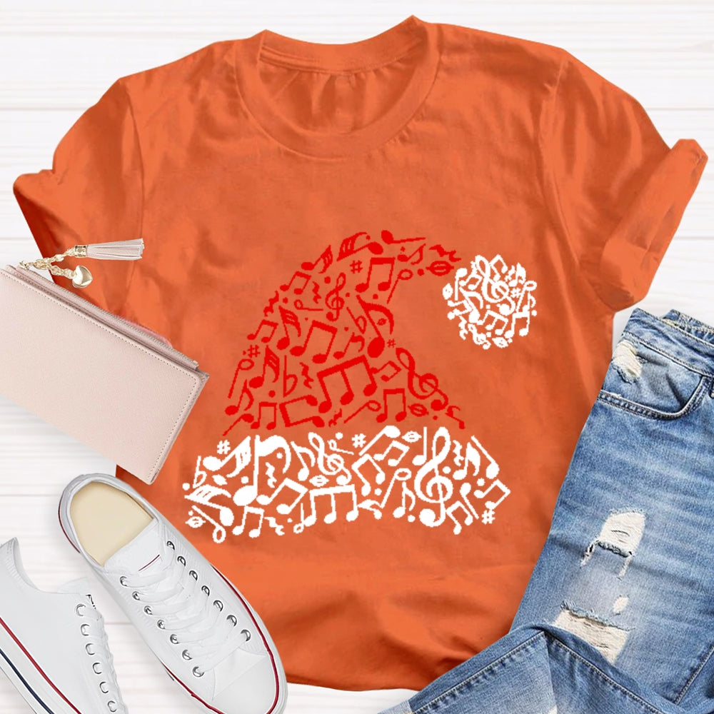 A Christmas Hat With Musical Notes Music Teacher Christmas T-shirt