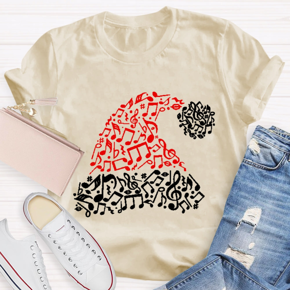 A Christmas Hat With Musical Notes Music Teacher Christmas T-shirt