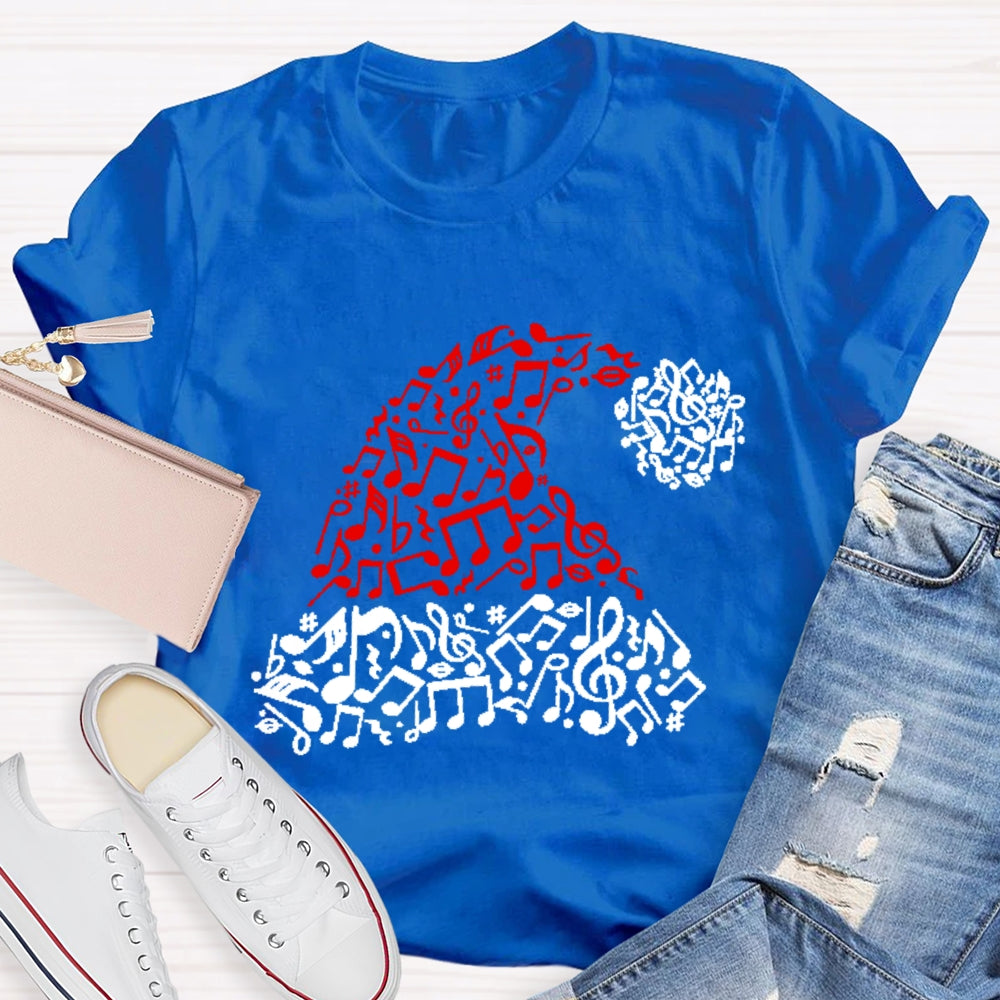 A Christmas Hat With Musical Notes Music Teacher Christmas T-shirt