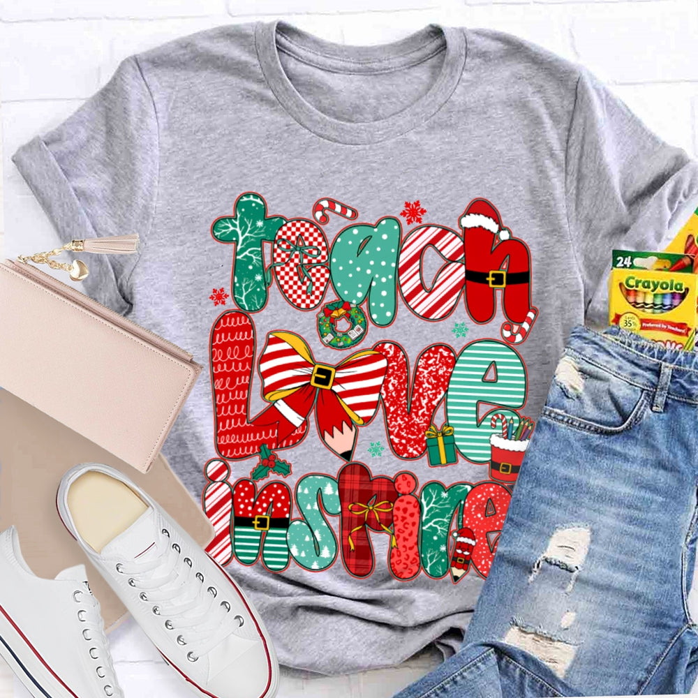 Teach Love Inspire Christmas Bow T-Shirt