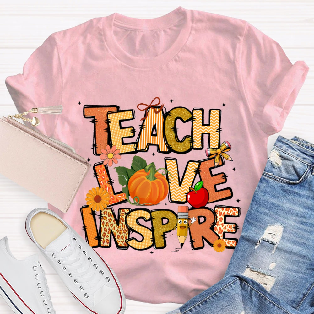 Teach Love Inspire Fall Vibes Pumpkin T-Shirt
