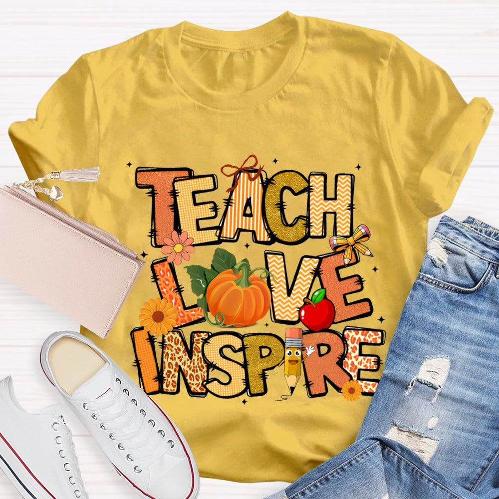 Teach Love Inspire Fall Vibes Pumpkin T-Shirt