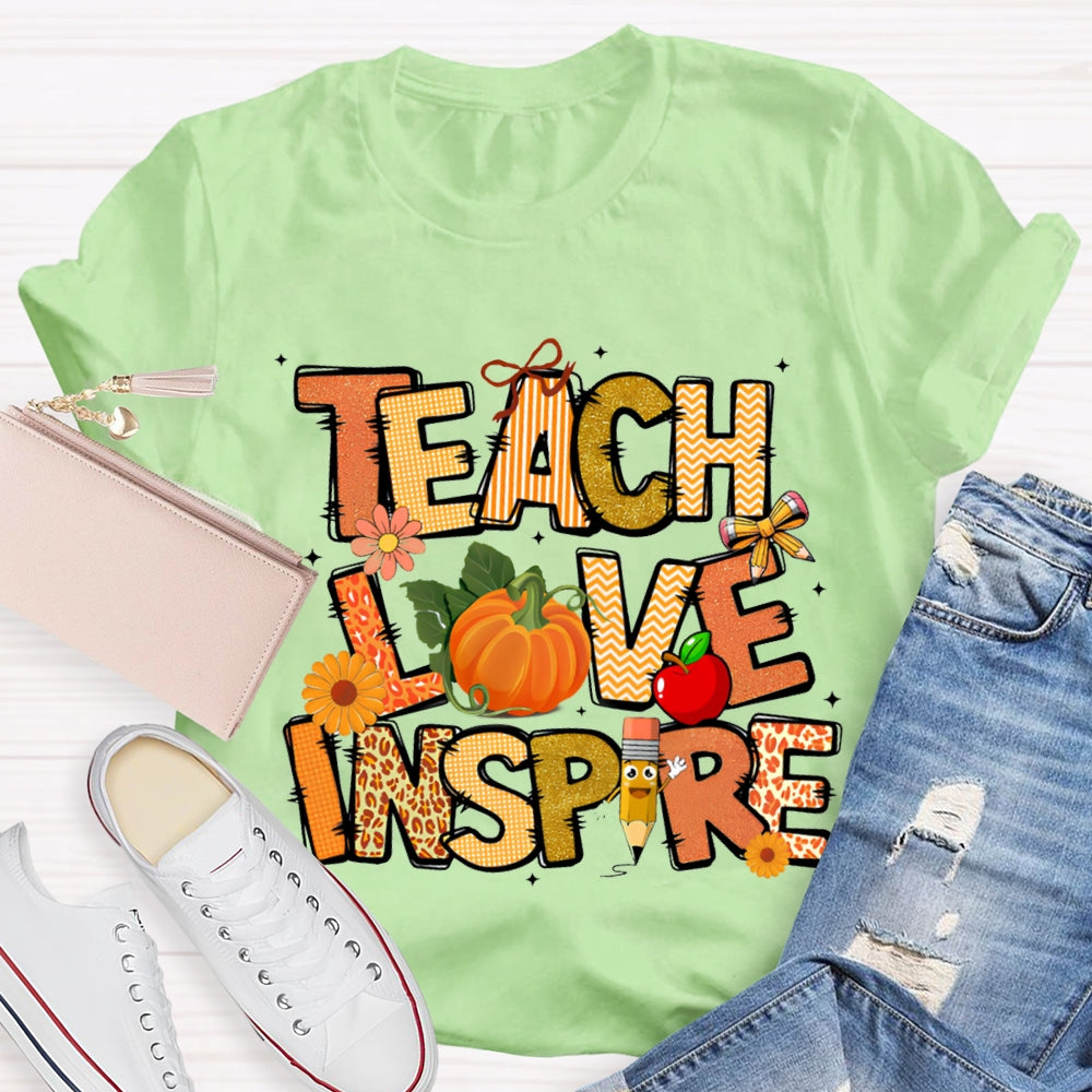 Teach Love Inspire Fall Vibes Pumpkin T-Shirt