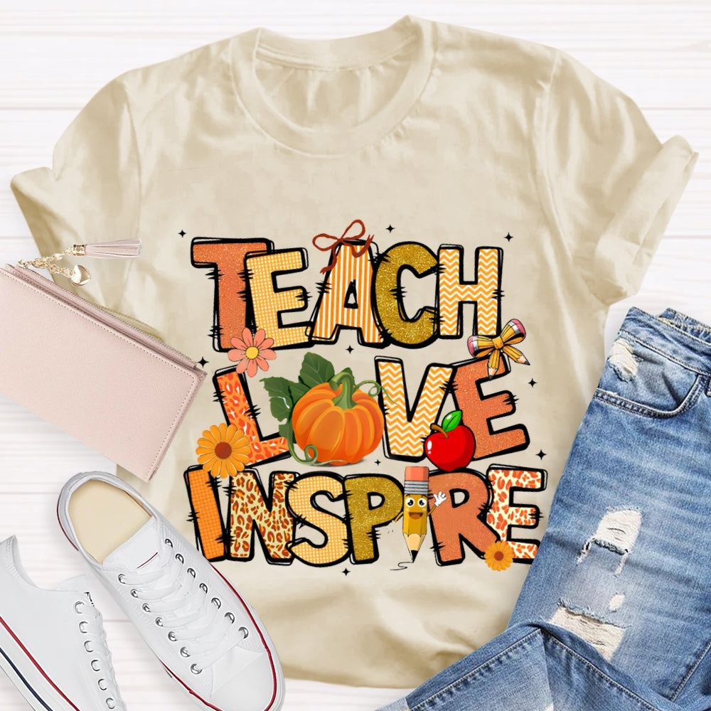 Teach Love Inspire Fall Vibes Pumpkin T-Shirt