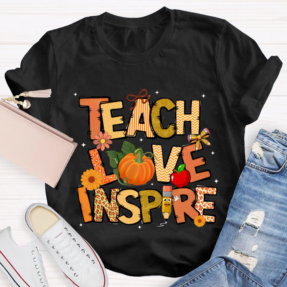 Teach Love Inspire Fall Vibes Pumpkin T-Shirt