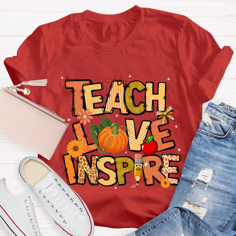 Teach Love Inspire Fall Vibes Pumpkin T-Shirt