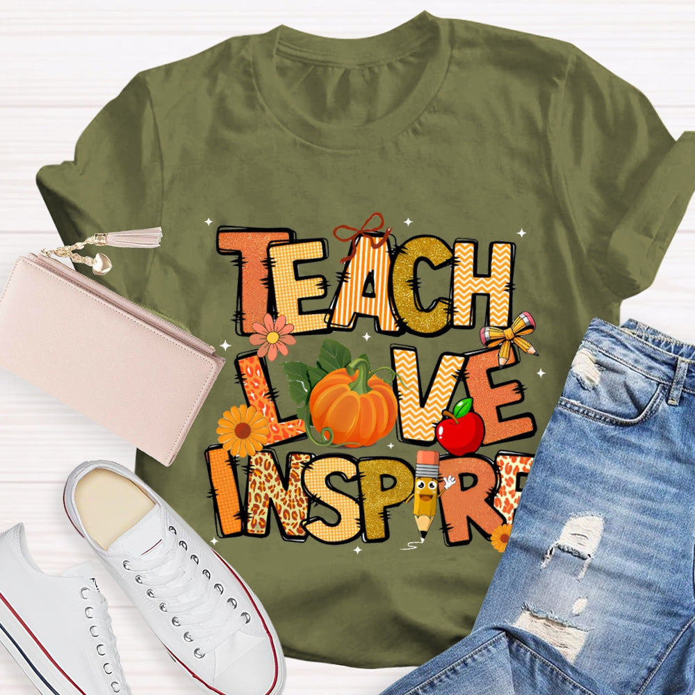 Teach Love Inspire Fall Vibes Pumpkin T-Shirt