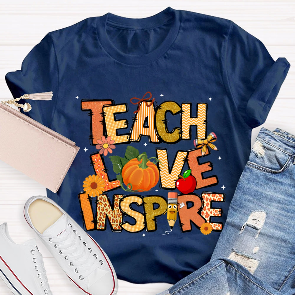 Teach Love Inspire Fall Vibes Pumpkin T-Shirt