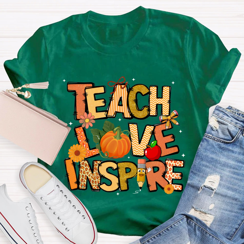 Teach Love Inspire Fall Vibes Pumpkin T-Shirt