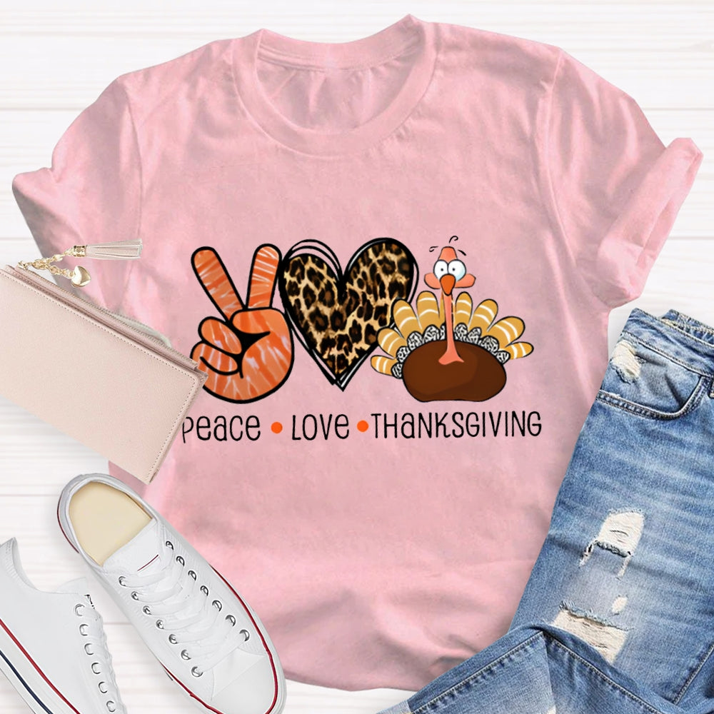 Peace Love Thanksgiving Leopard Heart Turkey T-Shirt