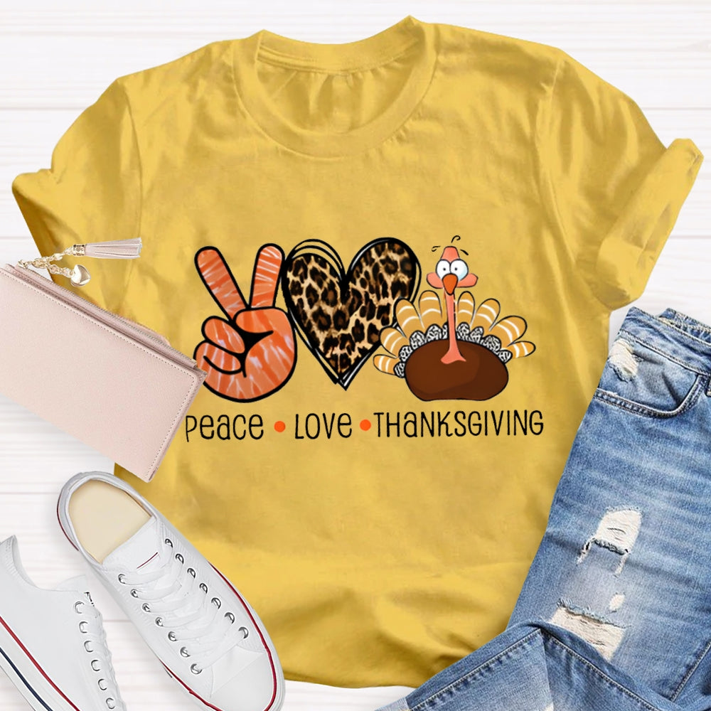 Peace Love Thanksgiving Leopard Heart Turkey T-Shirt