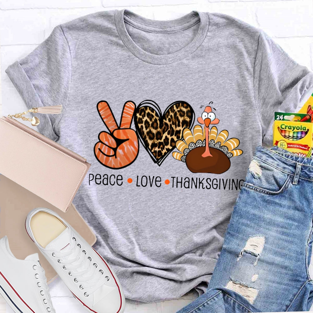 Peace Love Thanksgiving Leopard Heart Turkey T-Shirt