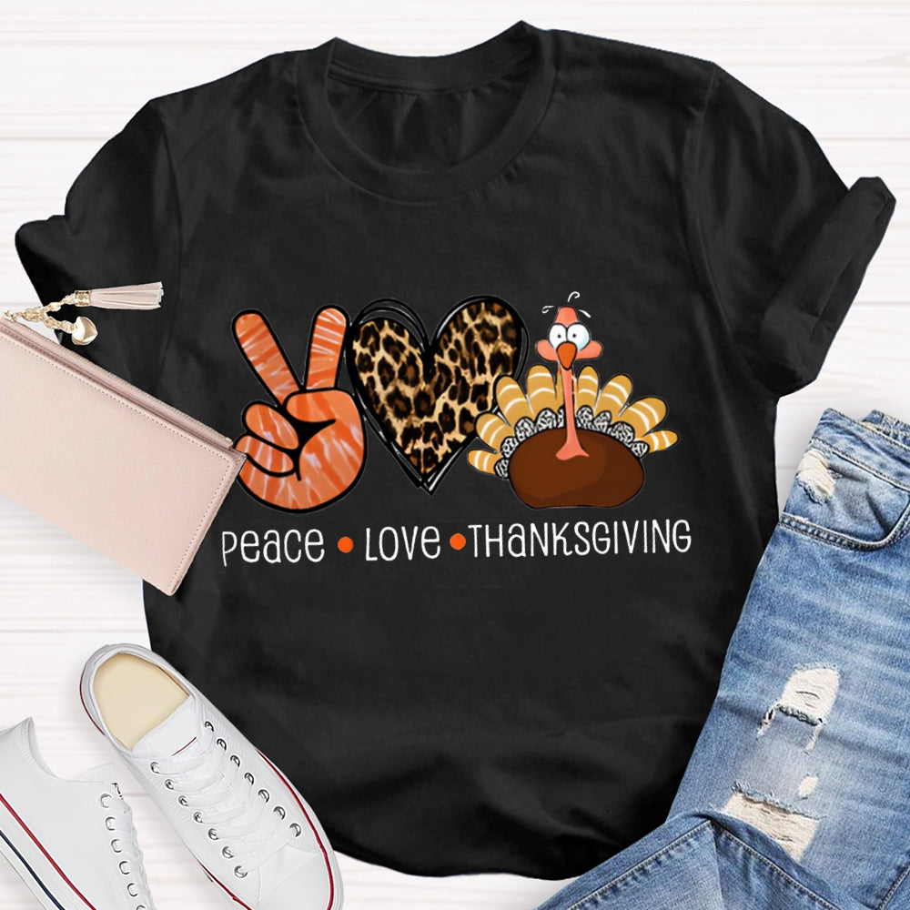 Peace Love Thanksgiving Leopard Heart Turkey T-Shirt