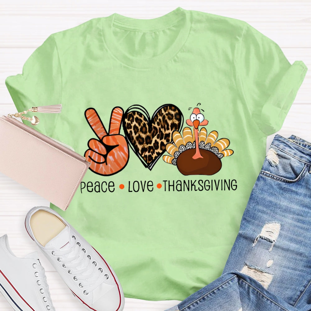 Peace Love Thanksgiving Leopard Heart Turkey T-Shirt