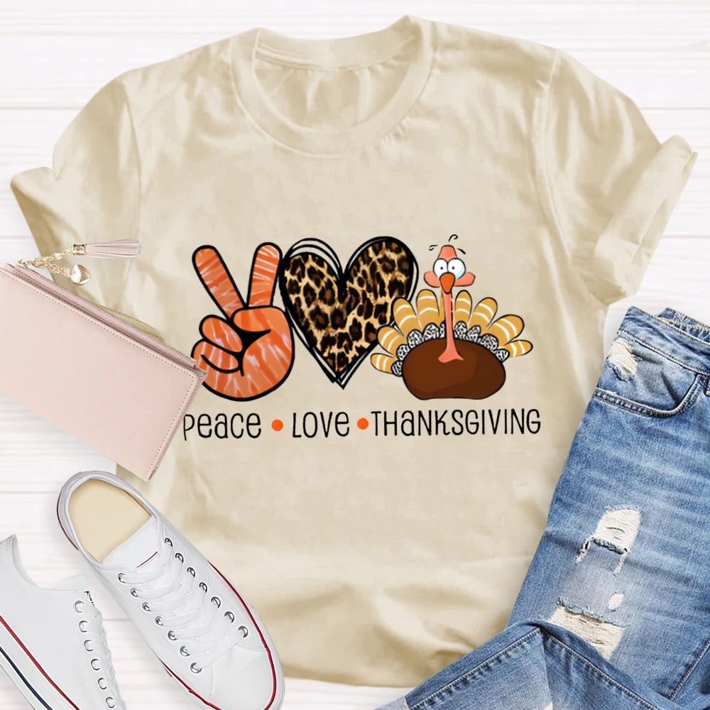 Peace Love Thanksgiving Leopard Heart Turkey T-Shirt