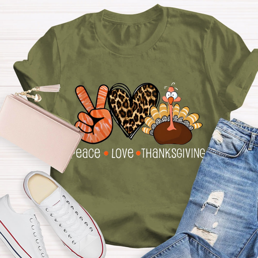 Peace Love Thanksgiving Leopard Heart Turkey T-Shirt