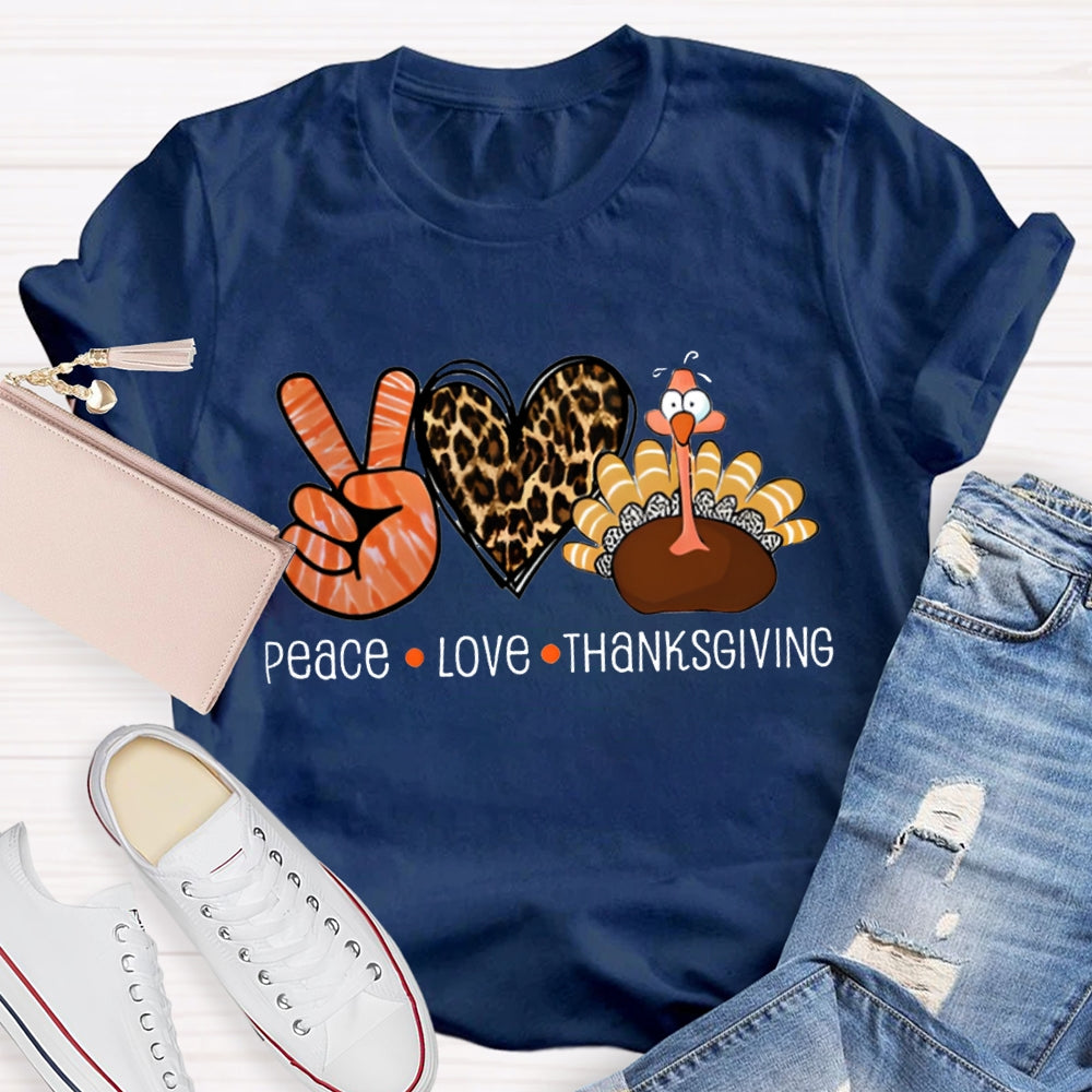 Peace Love Thanksgiving Leopard Heart Turkey T-Shirt