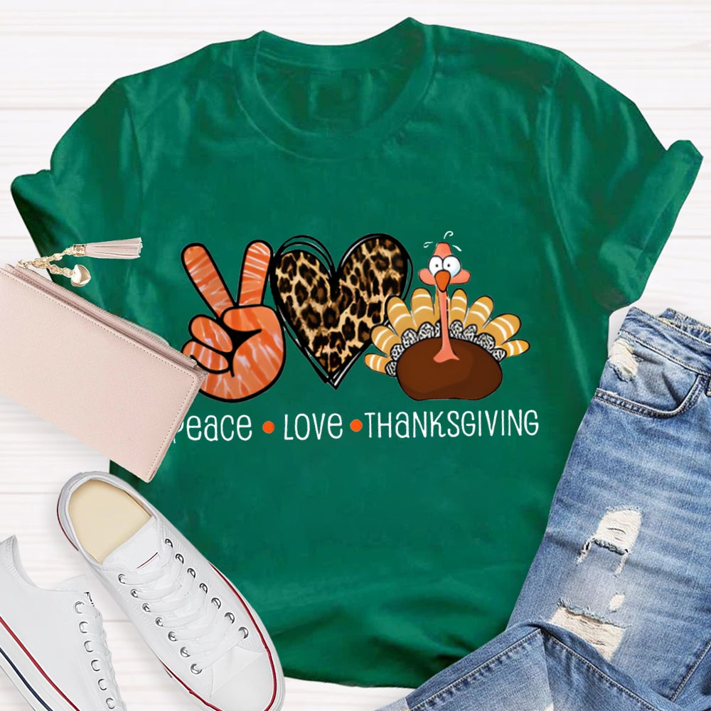 Peace Love Thanksgiving Leopard Heart Turkey T-Shirt