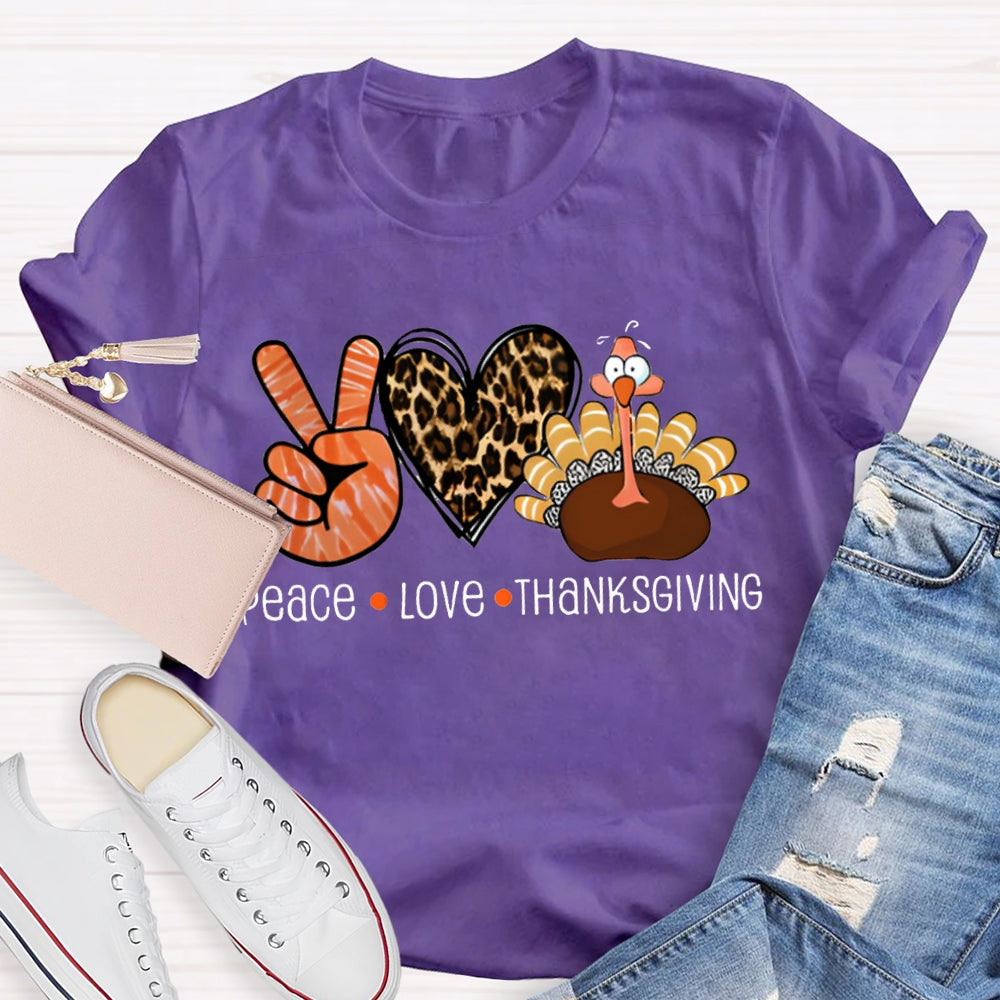 Peace Love Thanksgiving Leopard Heart Turkey T-Shirt