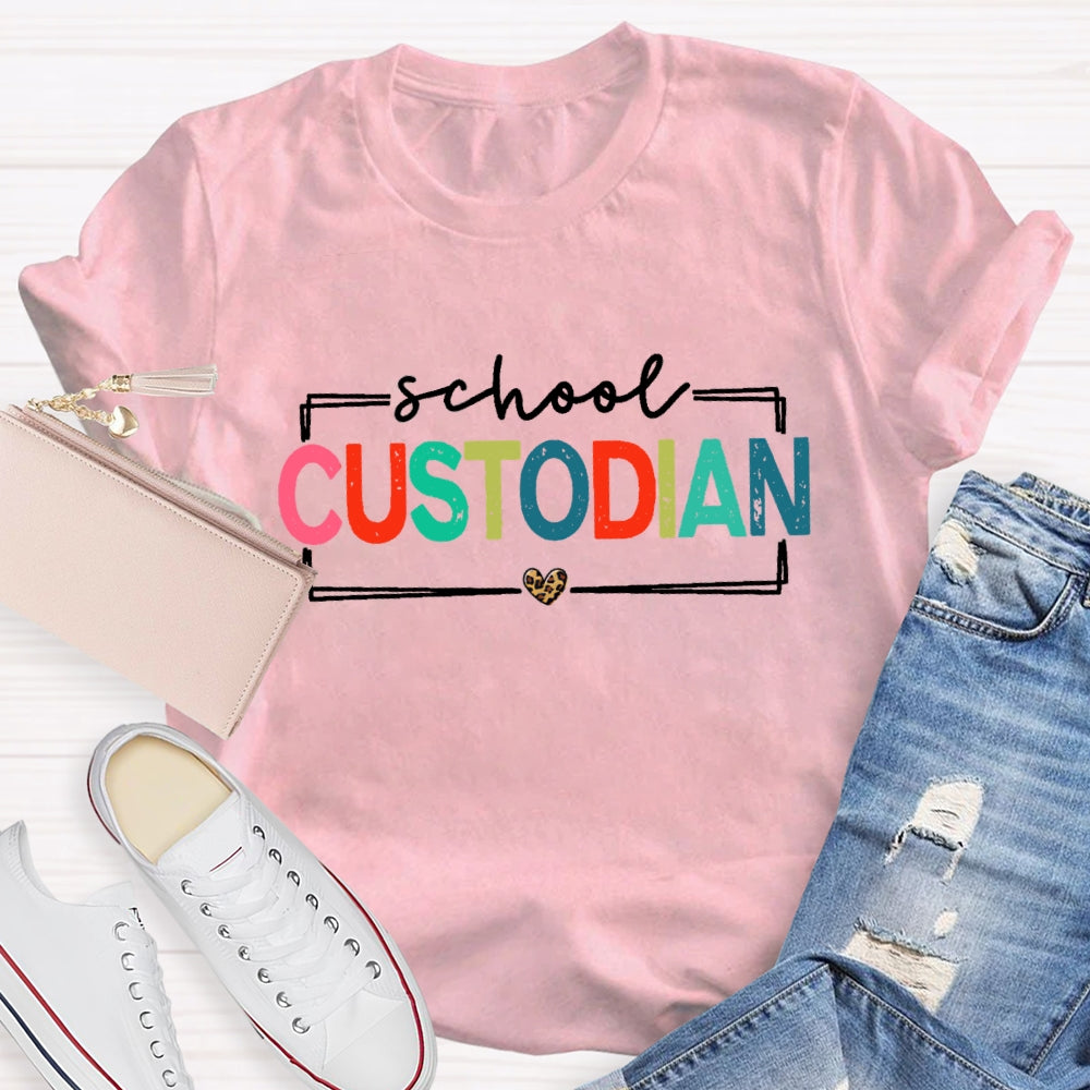 School Custodian Colorful Letter T-shirt