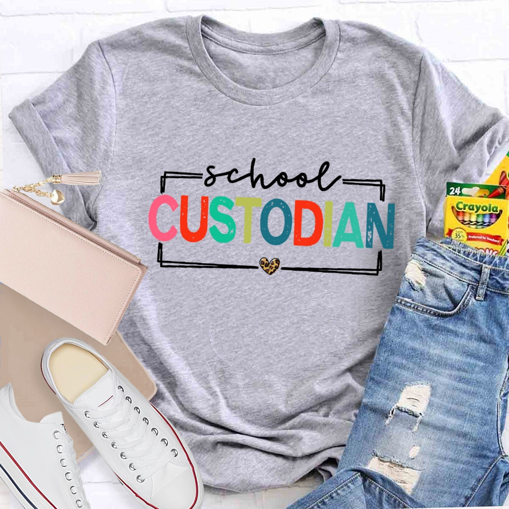 School Custodian Colorful Letter T-shirt