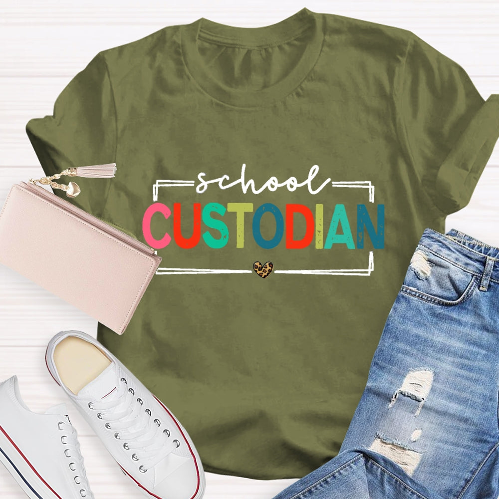 School Custodian Colorful Letter T-shirt