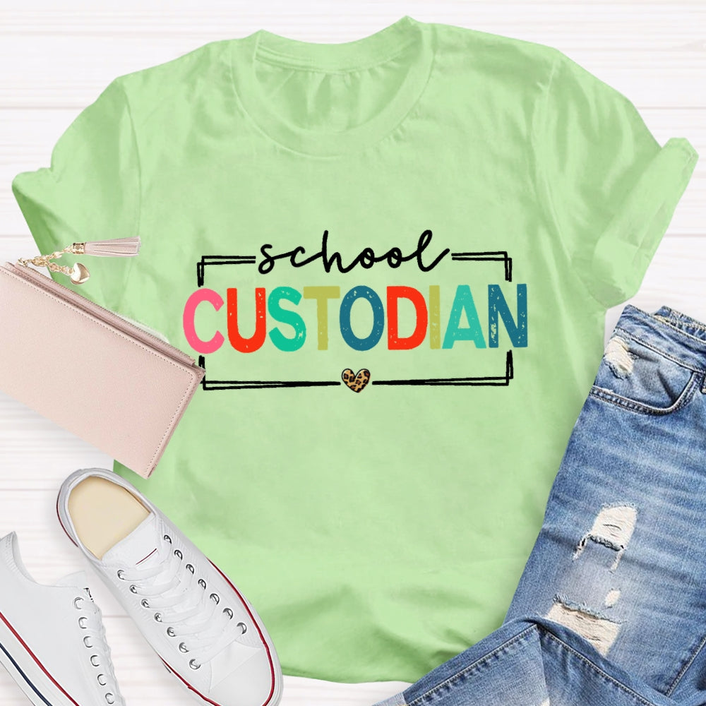 School Custodian Colorful Letter T-shirt