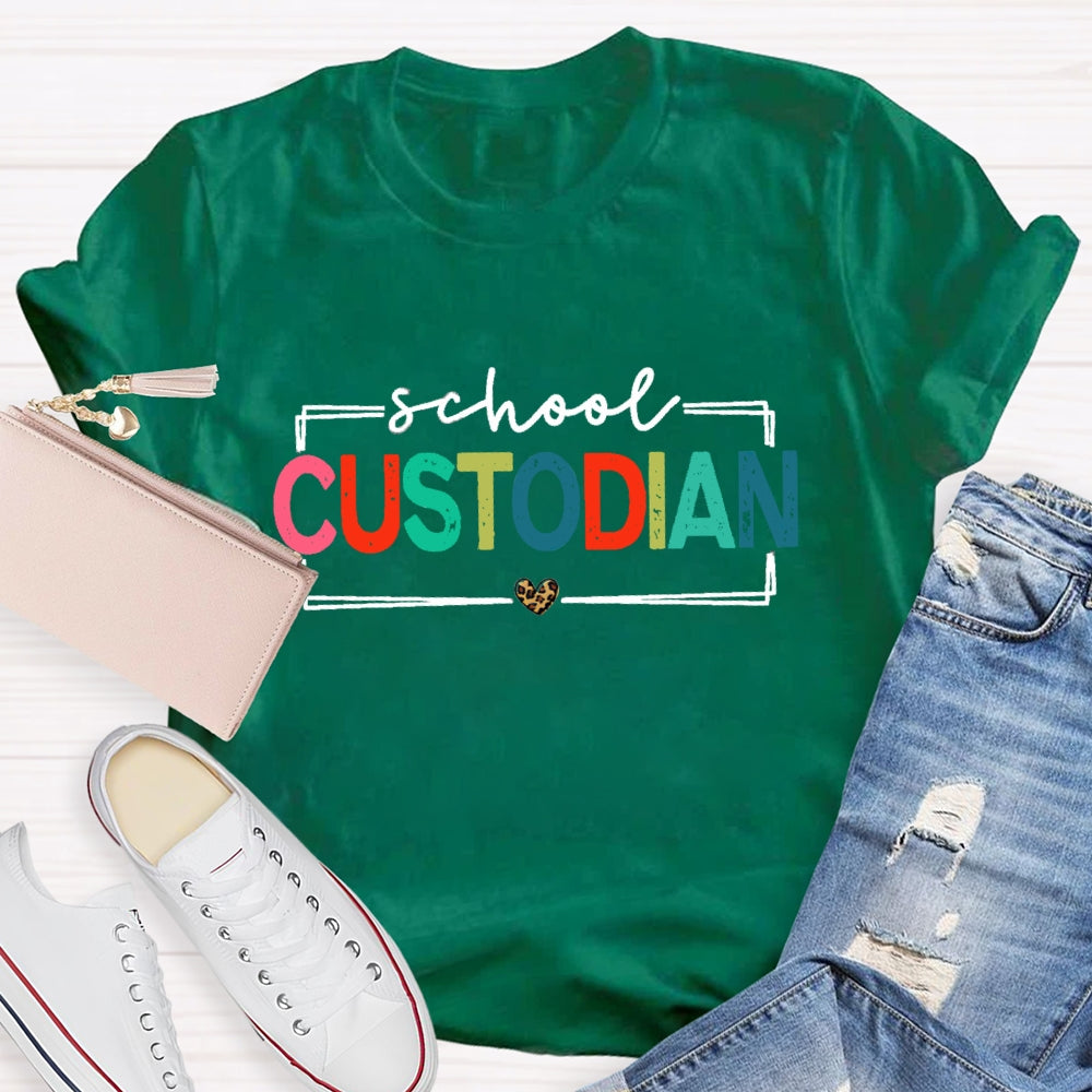 School Custodian Colorful Letter T-shirt