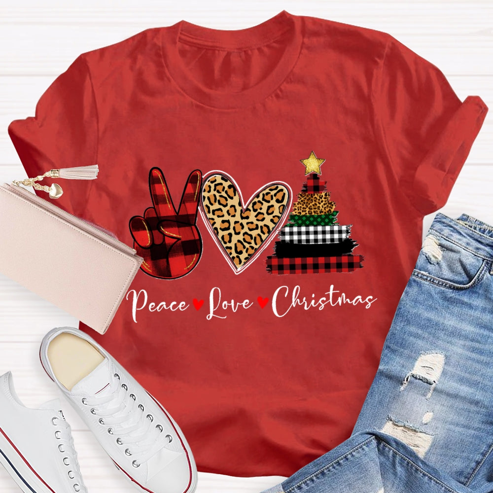 Peace Love Christmas Leopard Heart T-Shirt