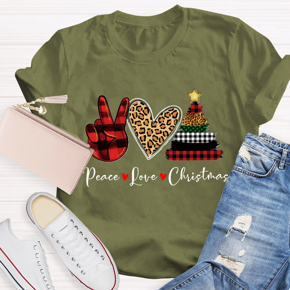 Peace Love Christmas Leopard Heart T-Shirt